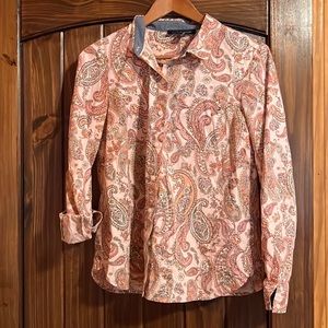 Tommy Hilfiger womens pink paisley print button down size M office casual cute